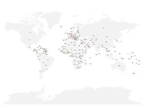 Map of World with national flags of sovereign countries Stock Illustration
