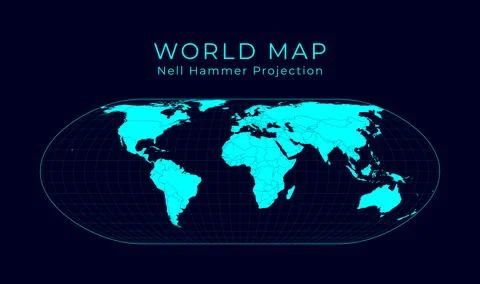 Map of The World. Nell-Hammer projection. Futuristic Infographic world illu.. Illustrazione stock