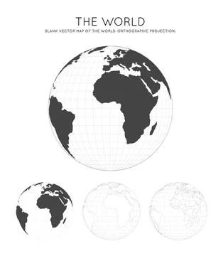 Map of The World. Orthographic projection. Globe with latitude and longitud.. Illustrazione stock