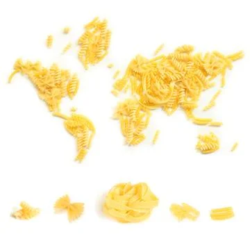 Map world with pasta types Stock Photos