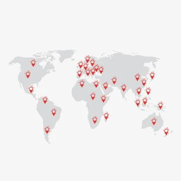 Map of world with points of location Coronavirus COVID-19 . Virus bacteria Co Illustrazione stock