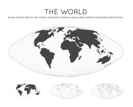 Map of The World. Pseudocylindrical equal-area Goode homolosine projection... Illustrazione stock