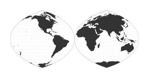 Map of The World. Quartic authalic projection interrupted into two hemisphe.. Stock Illustration