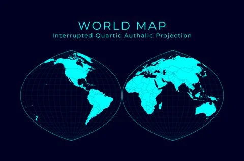 Map of The World. Quartic authalic projection interrupted into two hemisphe.. Illustrazione stock