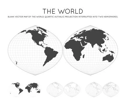 Map of The World. Quartic authalic projection interrupted into two hemisphe.. Stock Illustration