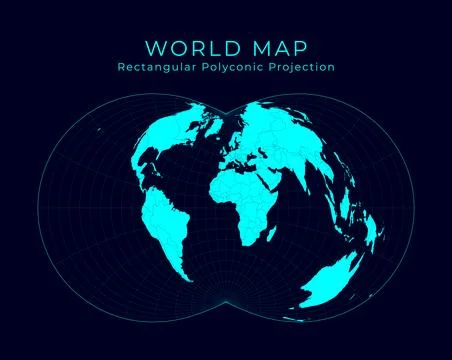 Map of The World. Rectangular (War Office) polyconic projection. Futuristic.. Illustrazione stock