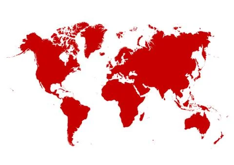 Map of The World with Red Continents and White Background - Vector Illustrati Illustrazione stock