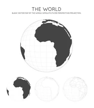 Map of The World. Satellite (tilted perspective) projection. Globe with lat.. Illustrazione stock