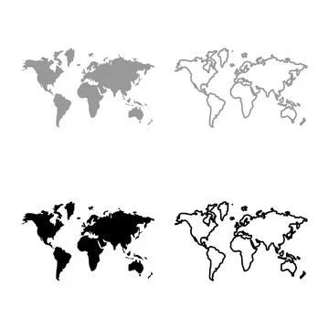 Map world set icon grey black color vector illustration image flat style soli Stock Illustration