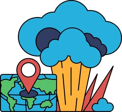 A map of the world is shown with a large cloud of smoke in the background Stock Illustration