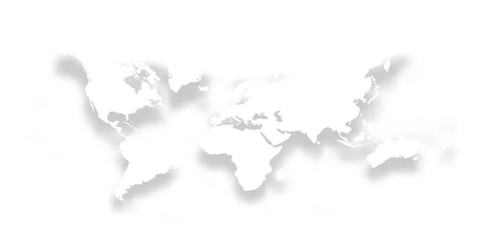 Map of World. Simple bright white silhouette with dropped shadow isolated on Illustrazione stock