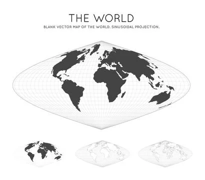 Map of The World. Sinusoidal projection. Globe with latitude and longitude .. Stock Illustration
