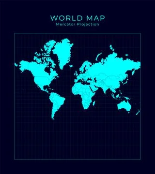 Map of The World. Spherical Mercator projection. Futuristic Infographic wor.. 스톡 일러스트