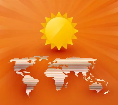 Map of the world with sun and rays Stock Illustration