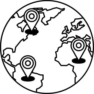 A map of the world with three pins on it Stock Illustration
