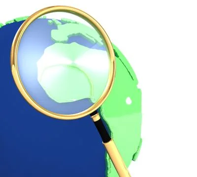 Map of world through magnifying glass Stock Illustration