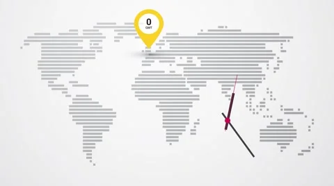 Map of world time zones and clock Stock Footage 62271011