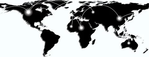 Map of world with trading paths and points Stock Illustration