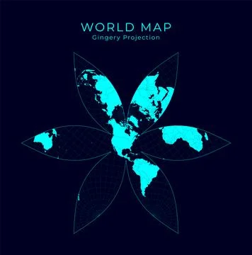 Map of The World. The U.S.-centric Gingery world projection. Futuristic Inf.. Illustrazione stock