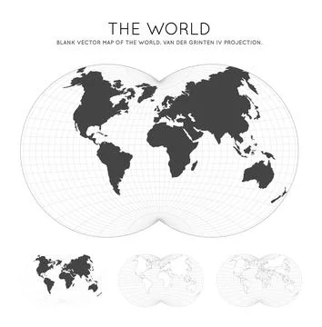 Map of The World. Van der Grinten IV projection. Globe with latitude and lo.. Stock Illustration