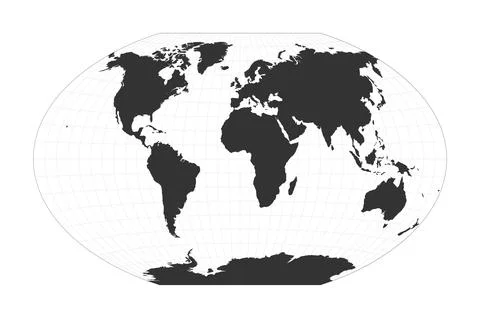 Map of The World. Winkel tripel projection. Globe with latitude and longitu.. Illustrazione stock
