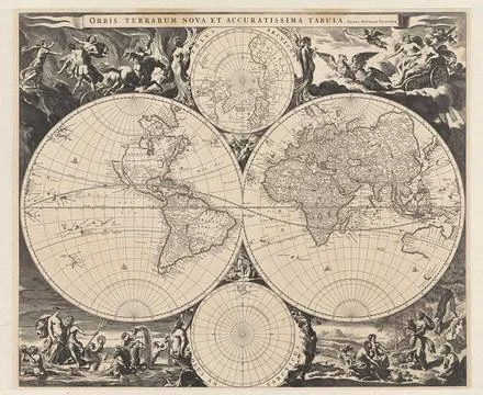Map of the World. World map with the eastern and western hemisphere, and i... Foto stock