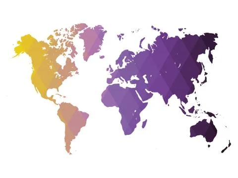 Map of World. Yellow-violet low poly gradient of rhombus shapes. Modern vector Illustrazione stock