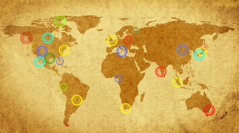Map of world.Retro style. Stock Footage