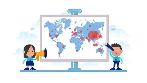 Map of worldwide coronavirus spread. Illustrazione stock