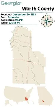Map of Worth County in Georgia Stock Illustration