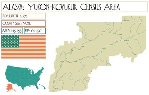 Map of Yukon-Koyukuk Census Area in Alaska, USA. Stock Illustration