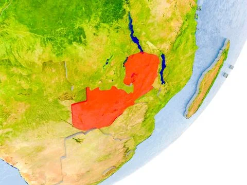Map of Zambia on Earth Stock Illustration