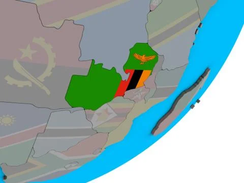 Map of Zambia with flag on globe Stock Illustration
