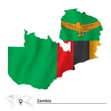 Map of Zambia with flag Stock Illustration