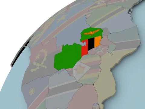 Map of Zambia with flag Stock Illustration