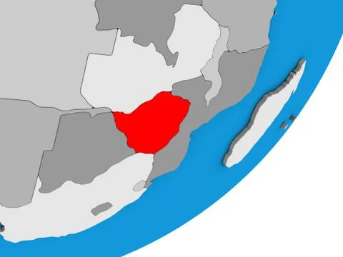 Map of Zimbabwe on 3D globe Stock Illustration