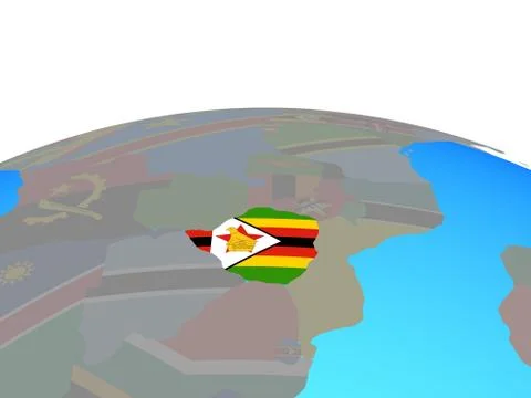 Map of Zimbabwe with flag on globe Illustrazione stock