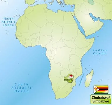 Map of zimbabwe with main cities in green Stock Illustration
