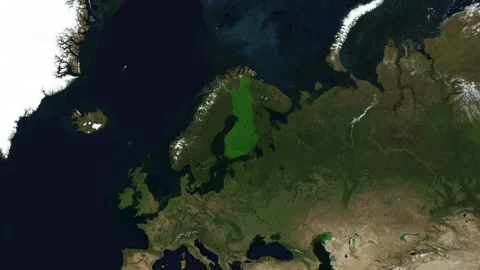 Map zoom into Finland from space, highlighting the borders. Vídeos de archivo 342360038