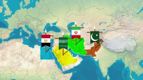 Map Zoom Highlighting Geopolitical Alliance of Egypt Saudi Arabia Iran Pakistan 動画素材 343218287