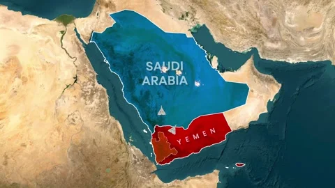 Map Zoom to Saudi Arabia and Yemen Highlighting Strategic Regional Conflict Stock Footage 342026958