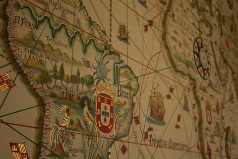 Mapa do Descobrimento do Brasil Stock Photos