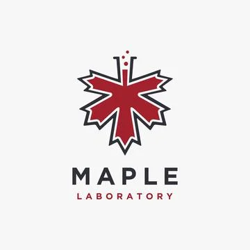 Maple and laboratory beaker logo icon vector template on white background Stock Illustration