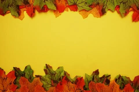 Maple autumn leaf border over on yellow background Foto stock