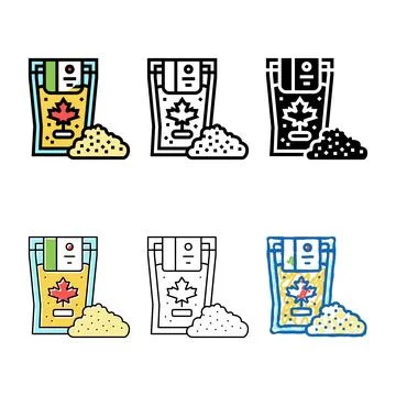Maple flakes set bag packaging color icon vector Stock Illustration