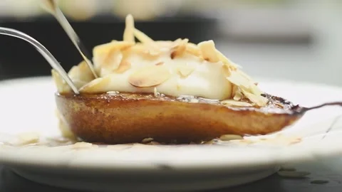 Maple glazed pear, served in a plate. Stock Footage 159806062