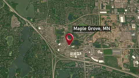 Maple Grove City Map Zoom (MN, USA) from Space to Earth Video stock 296004423