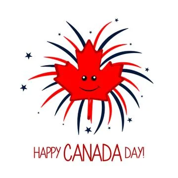 Maple leaf and firework explosions. Canada day Stock Illustration