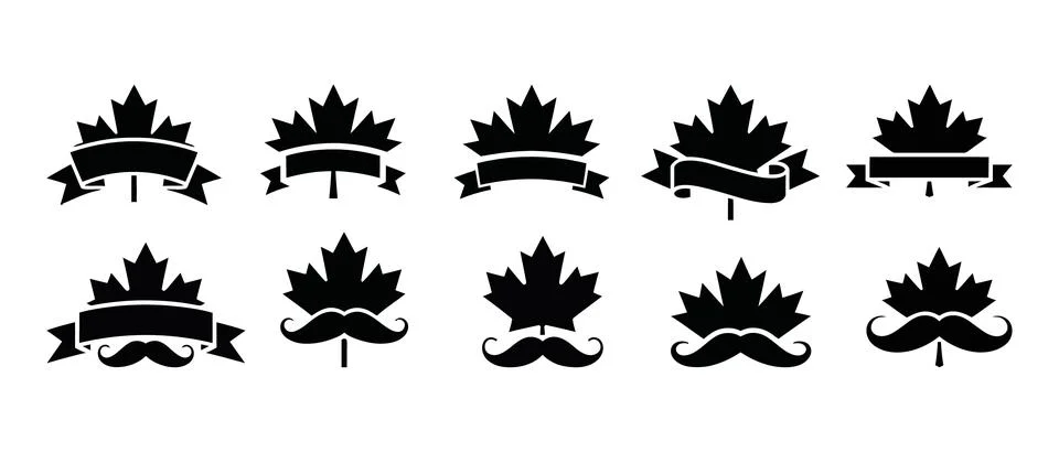 Maple leaf and mustache badge icons Stock Illustration