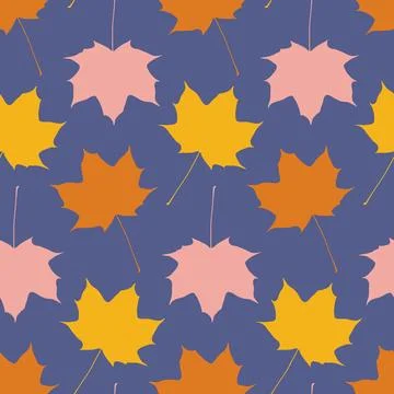 Maple leaf autumn seamless pattern purple yellow orange color 库存插图